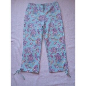 Fashion Bug Stretch, Women's Size 10 Pull On Blue Floral Capris, Vtg